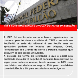 Concurso TRF5 define banca para novo edita